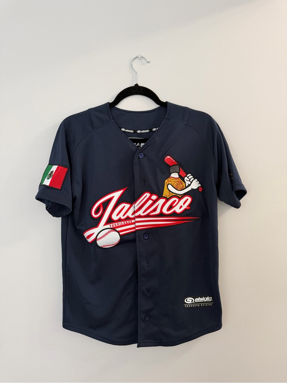 Jalisco Navy Short-Sleeve Baseball Jersey with Red Accents